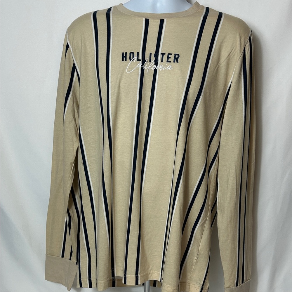 Hollister Men's Beige Black Vertical Stripe Long Sleeve Men's XL Pullover Shirt